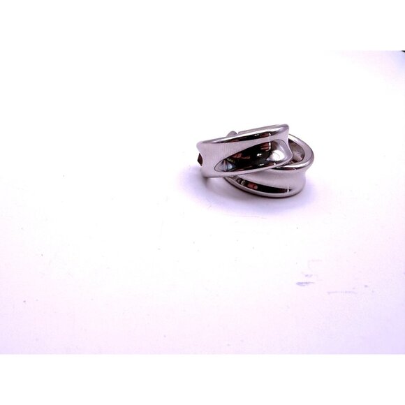 VTG Boho Wide Silver Tone Hoop Earrings Polished Chunky Statement Minimalist Ret - Picture 3 of 6